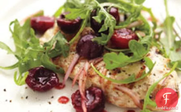 Grilled Chicken With Cherries, Shallots, And Arugula