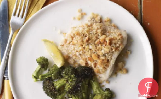 Baked Fish with Herbed Breadcrumbs and Broccoli