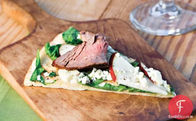 Grilled Pizza With Steak, Pear, and Arugula
