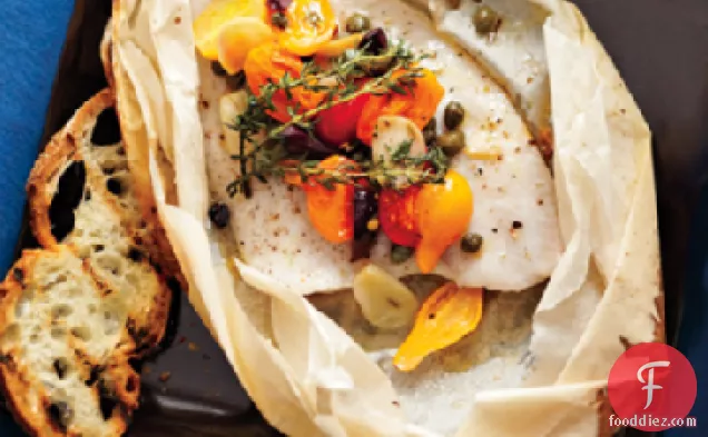 Sole en Papillote with Tomatoes and Olives