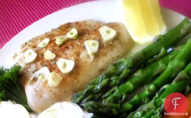 10-Minute Baked Halibut With Garlic-Butter Sauce