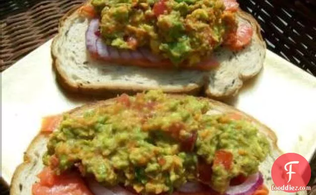 Guacamole-Smoked Salmon Bruschetta