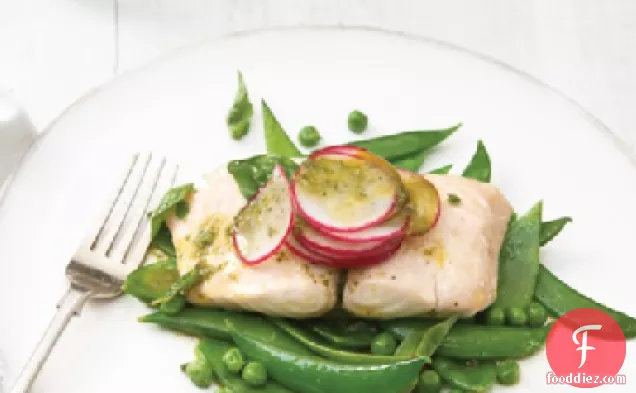 Steamed Cod and Mixed Green Peas with Basil Vinaigrette