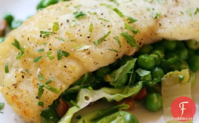 Seared Cod with Peas, Pancetta, and Wilted Lettuce