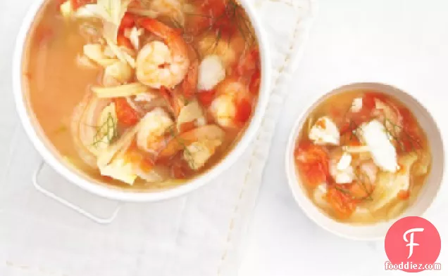 Shrimp, Cod, and Fennel Soup with Tomatoes