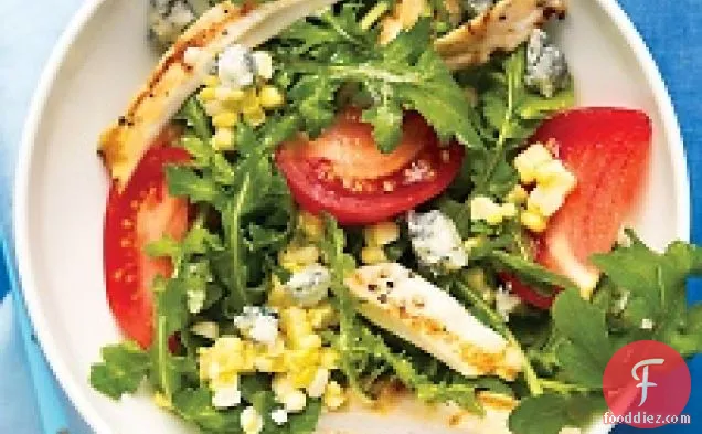 Arugula Salad With Grilled Chicken, Corn, Tomatoes, And Blue Ch