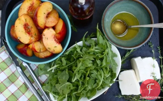 Grilled Peach & Haloumi Salad With Arugula