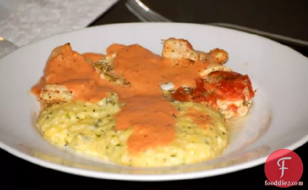 टमाटर क्रीम सॉस के साथ भुना हुआ हलिबूट