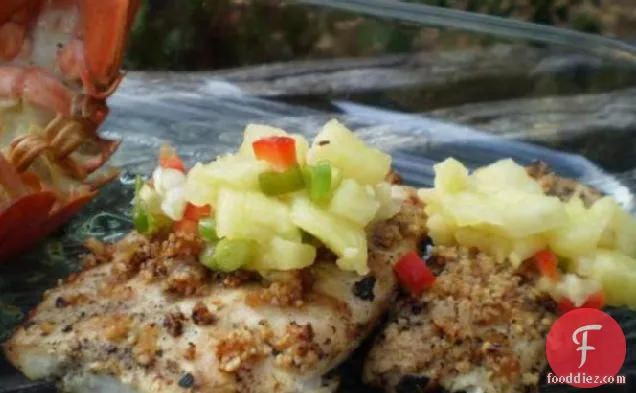 Grilled Mahi Mahi W. Honey-Macadamia Crust and Pineapple-Ginger