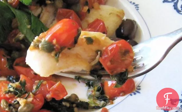 Orange Roughy With Sauteed Olives, Capers & Tomatoes
