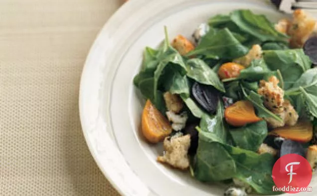 नींबू के साथ भुना हुआ बेबी बीट्स और अरुगुला सलाद-गोर्गोन्जोला बीन