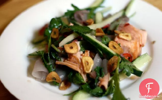 Dinner Tonight: Seared Salmon Salad with Roasted Shallot and Chile Dressing