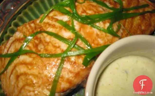Baked Salmon With Green Onion Garnish
