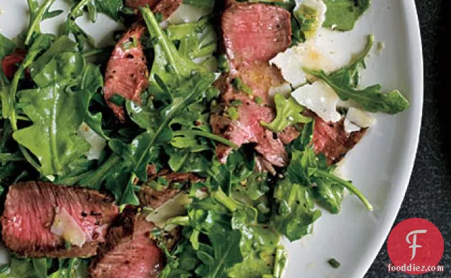 Grilled Steak with Baby Arugula and Parmesan Salad