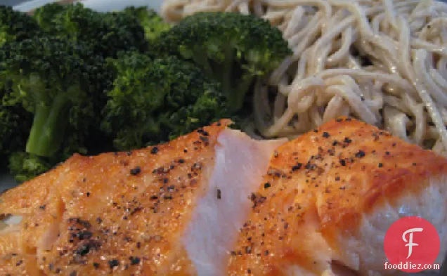 Sesame Seed Crusted Salmon on Soba Noodles