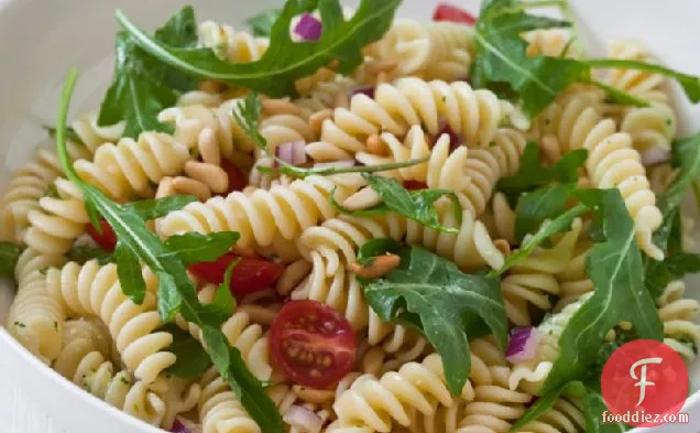 Pasta Salad with Tomatoes, Arugula, Pine Nuts and Herb Dressing