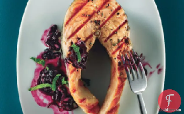 Grilled Salmon with Quick Blueberry Pan Sauce