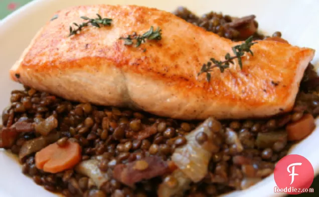 Salmon with Lentils and Bacon