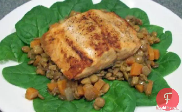 Lemon Broiled Salmon With Lentils