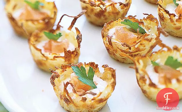 Potato Nests with Sour Cream and Smoked Salmon