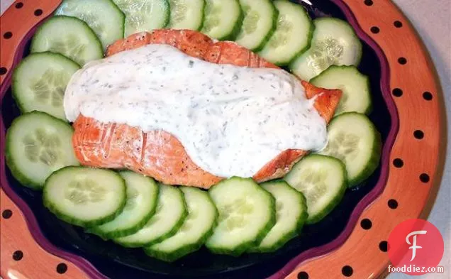Grilled Salmon With Chive and Dill Sauce and Cucumbers