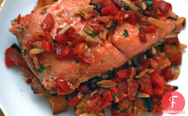 Salmon with Deconstructed Romesco Sauce
