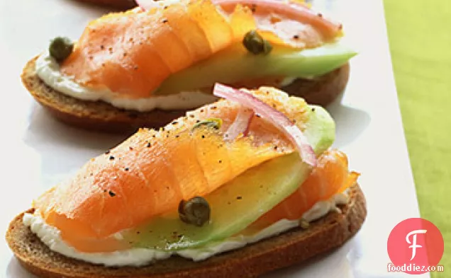 Rye Toasts with Smoked Salmon, Cucumber, and Red Onion