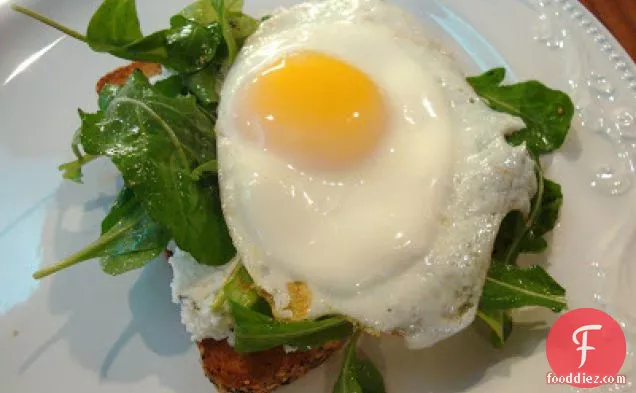 Open-faced Sandwiches With Ricotta, Arugula, And Fried Egg