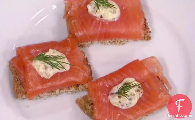 Irish Smoked Salmon on Brown Bread Crostini with Hard-Cooked Egg Aioli