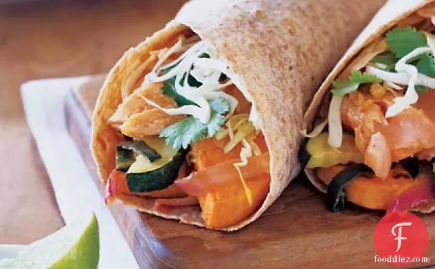 Salmon Burritos with Chile-Roasted Vegetables