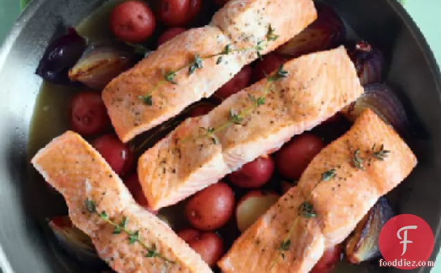 Salmon with Potatoes and Red Onions