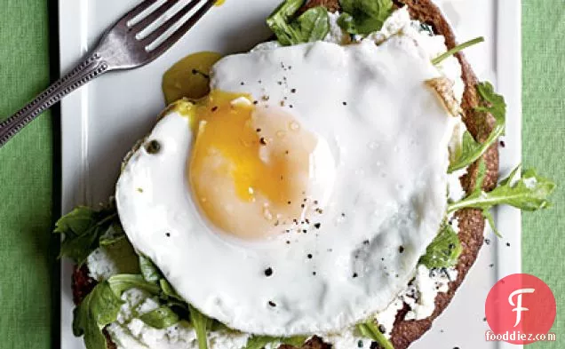Open-Faced Sandwiches with Ricotta, Arugula, and Fried Egg