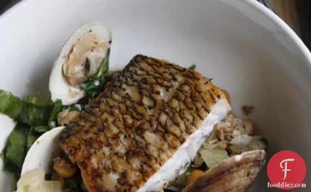 Black Bass With Chickpeas, Clams, And Chorizo