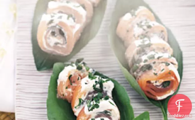 Smoked Salmon and Basil Rolls with Crème Fraîche
