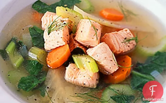 Poached Salmon, Leek, and Fennel Soup