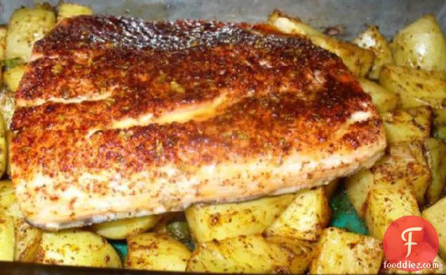 Chili-Crusted Salmon With Roasted Potatoes