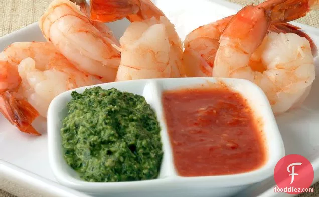 Classic Shrimp Cocktail with Red and Green Sauces