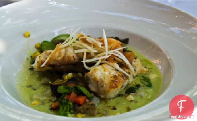Coconut-Jalapeno Red Snapper With Banana Black Bean Puree