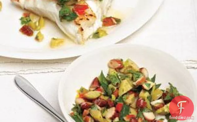 Striped Bass With Olive-almond Relish Recipe