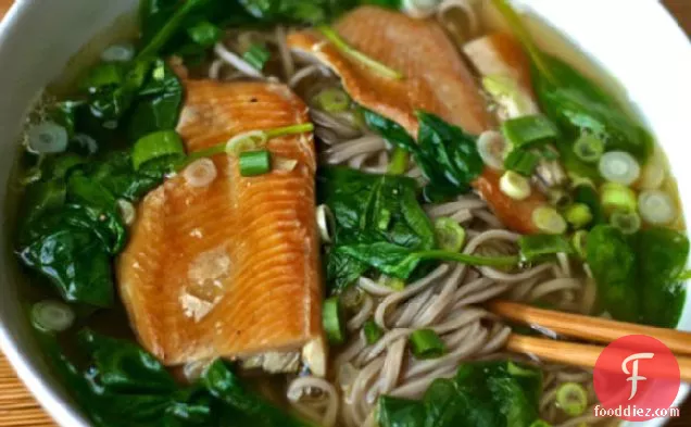 Dinner Tonight: Soba Noodle Soup with Spinach and Smoked Trout