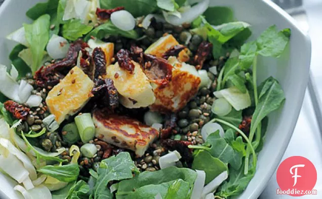 Halloumi, Lentils And Sun Dried Tomatoes