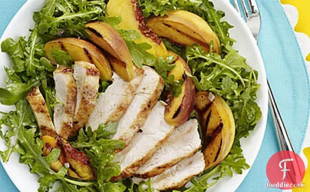 Grilled Chicken, Peach and Arugula Salad
