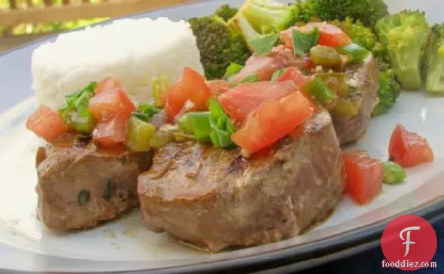 Grilled Tuna Steaks With Tomato and Herb Topping