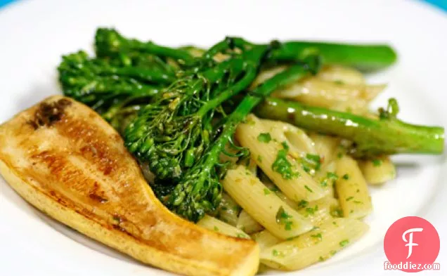 Penne With Pistachio Arugula Pesto And Balsamic Glazed Veggies