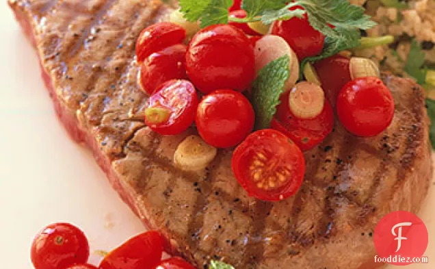 Grilled Tuna with Cherry-Tomato Salad and Herbed Bulghur