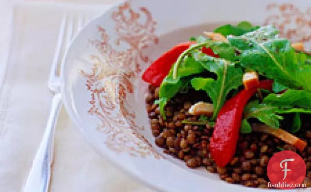 Arugula Salad With French Lentils, Smoked Chicken, And Roasted