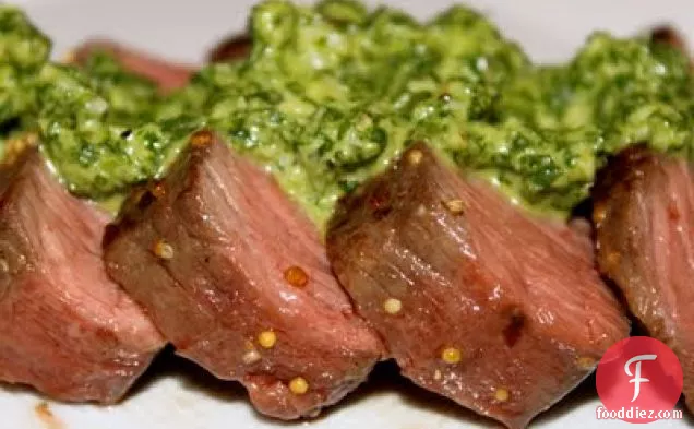 Sous Vide Beef Tenderloin With Arugula Chimichurri Sauce