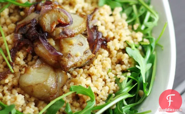 Jerusalem Artichokes, Red Onions And Rocket With Giant Couscous