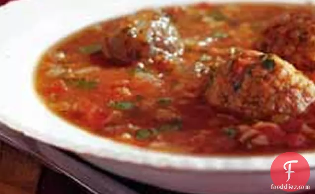 Mexican Meatball Soup with Rice and Cilantro