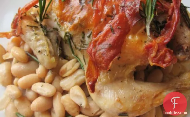 Cornish Game Hens with Prosciutto and Rosemary with White Beans